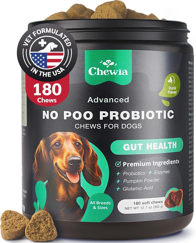 Coprophagia Deterrent - No Poo Chews for Dogs - Probiotici per la salute digestiva con enzimi - Canine Stool Eating Deterrent - Digestivo, Dental, Gut & Immune Health Treats - Nessun Poop Eating