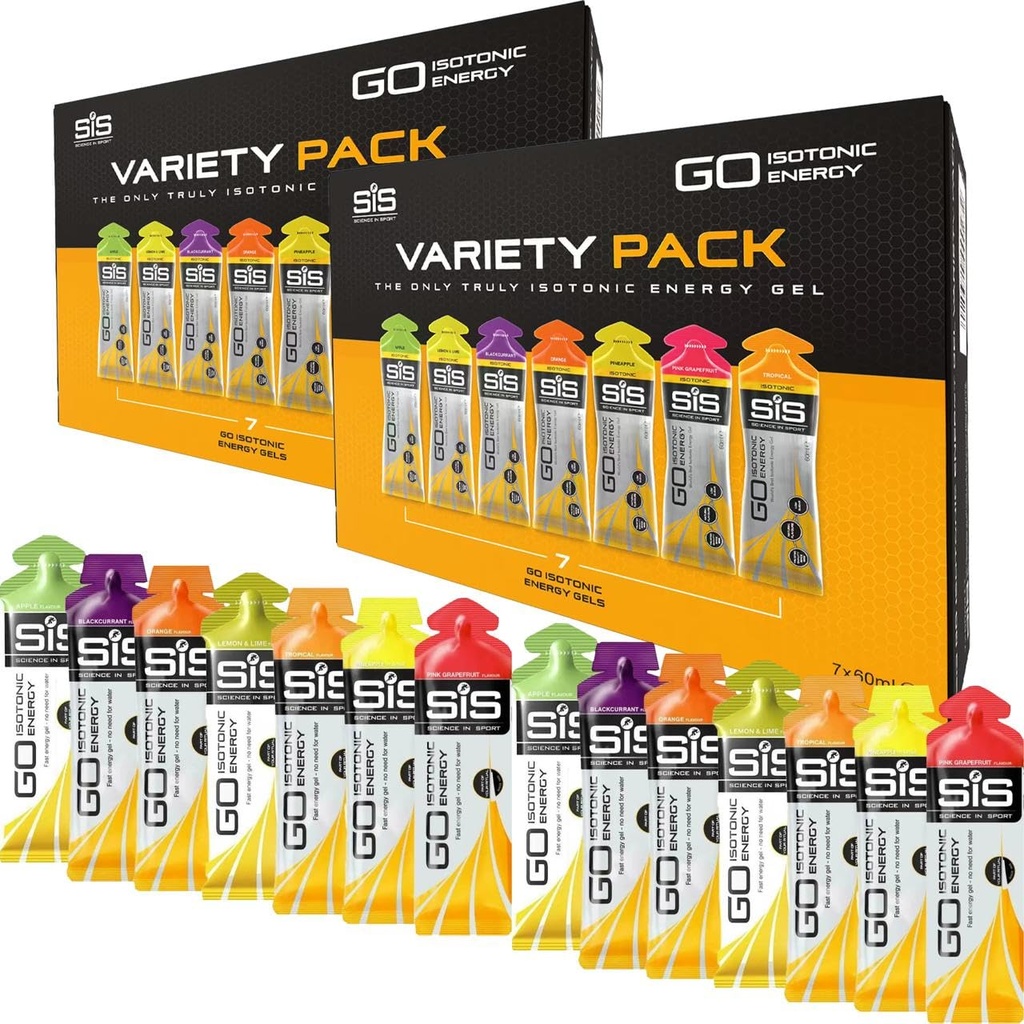 SiS Science In Sport Running Energy Gel, Pieno di Elettroliti, Buono per l'idratazione, Flavor Variety Pack, Vegan, Gluten & Dairy Free, 14 x 60ml, Arancione