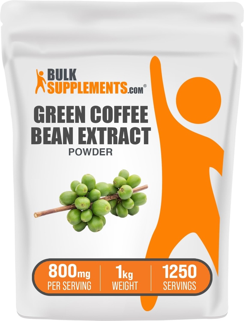 BulkSupplements Green Coffee Bean estrarre polvere - Green Coffee Bean Supplements - Energy Support, Gluten Free, 800mg per Serving, 1kg (2.2 lbs) (Pack of 1)