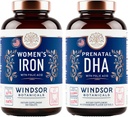 WINDSOR BOTANICALS DHA Prenatale e pillole di ferro per le donne con acido folico - vitamina prenatale Bundle