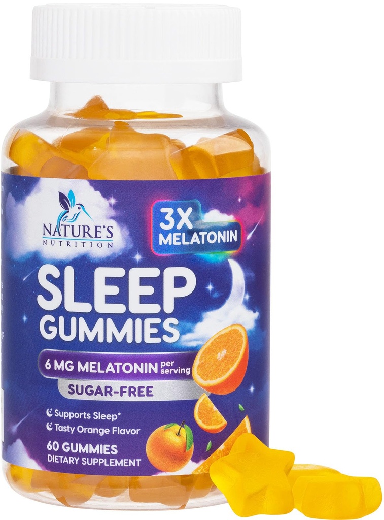 Melatonin Sleep Gummies Sugar Free - 6 mg Melatonin Sleep Gummies per gli adulti, Supplementi gommosi ad alta resistenza, supplemento occasionale di supporto dormiente, 6mg Gomitas para Dormir - 60 Count