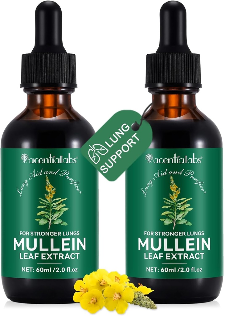 2 Pcs Organic Liquid Mullein Extract Supplemento per Lungs Health - Vegan, Nessun AdditivesBronchial Cleanse for Health Support- 2 fl oz Mullein Drops