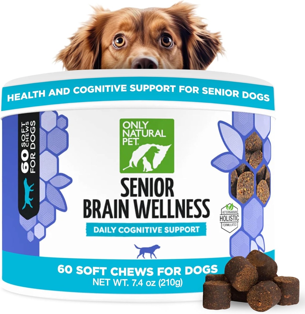 SOLO NATURALE PET Senior Brain Wellness Dog Chews - Piccoli, Media &amp; Grandi Razze, Cani senza denti & Geriatric, Soft Chicken & Bacon Flavor Snacks, Trucchi al forno - 60 Conte