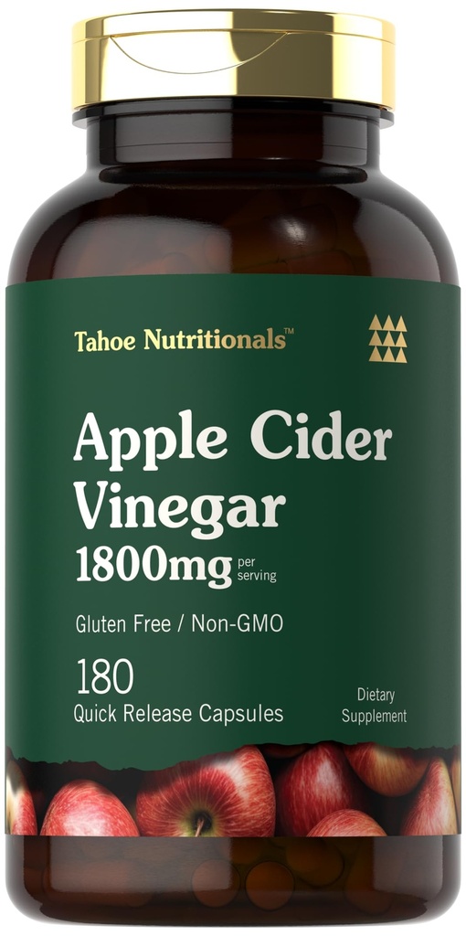 Tahoe Nutritionals Apple Cider Vinegar Capsule | 1800mg | 180 Count | Non-GMO, Gluten-Free Supplement