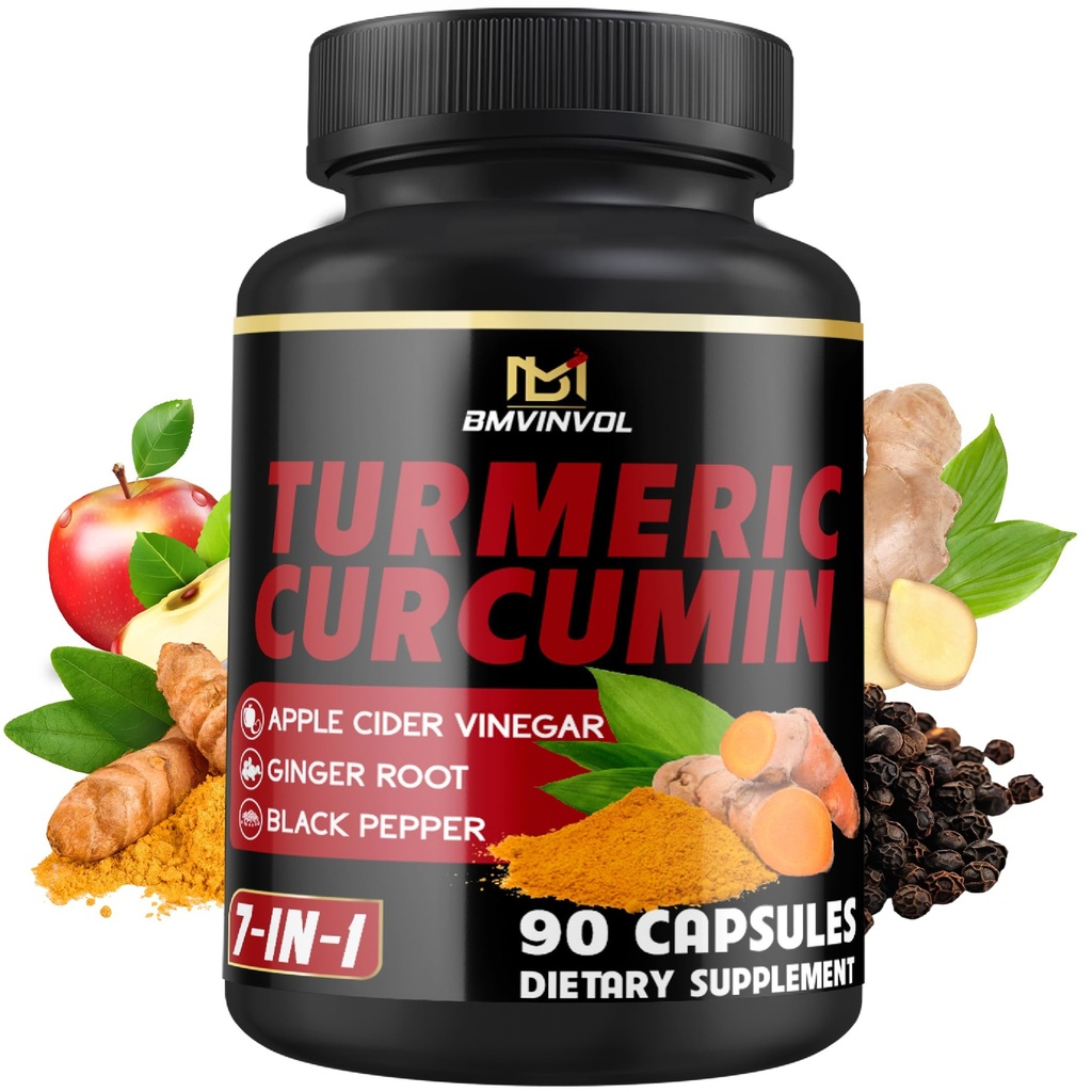 Supplemento curcumina curcuma - 95% Curcuminoidi con zenzero, Aceto di sidro di mele, Pepe nero - 90 Conte - 3 Mesi di alimentazione