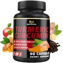 Supplemento curcumina curcuma - 95% Curcuminoidi con zenzero, Aceto di sidro di mele, Pepe nero - 90 Conte - 3 Mesi di alimentazione