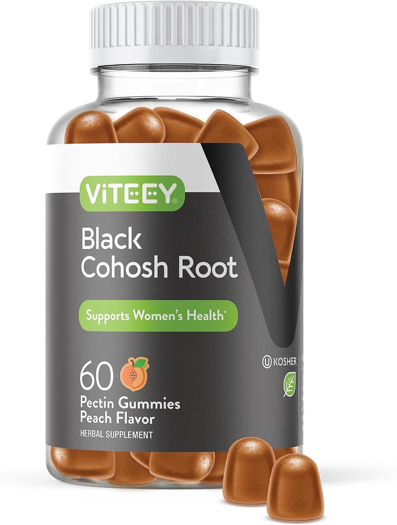 Viteey Black Cohosh Root Gummies - Menopause Relief per Flashs Caldi e Maglioni Notturni - Vegan, Gluten Free, Non-GMO - 60 Conte