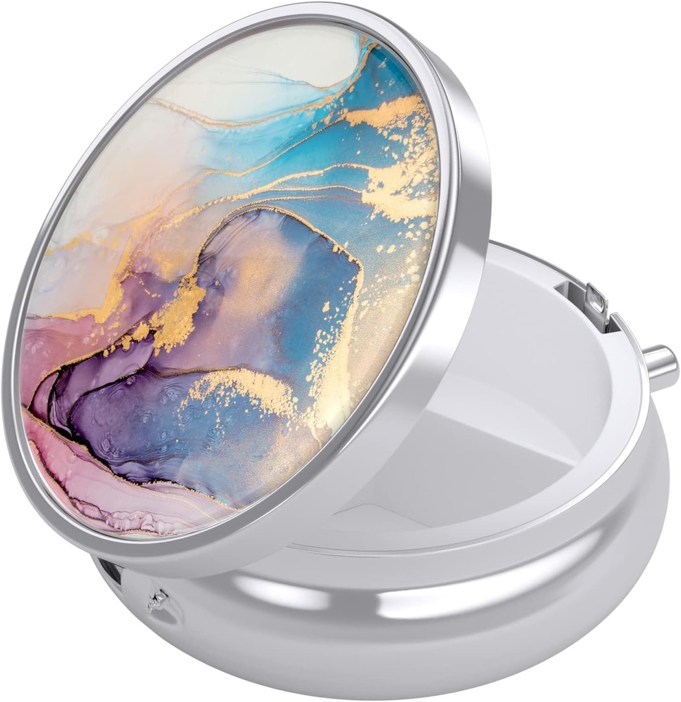 Nipichsha Pill Box, Small Pill Case for Purse & Pocket, Cute Travel Medicine Organizer, Portable Medicine Container Holder to Holder to Hold Vitamins, Medication, Fish Oil & Supplement, Ink Pink Marble
