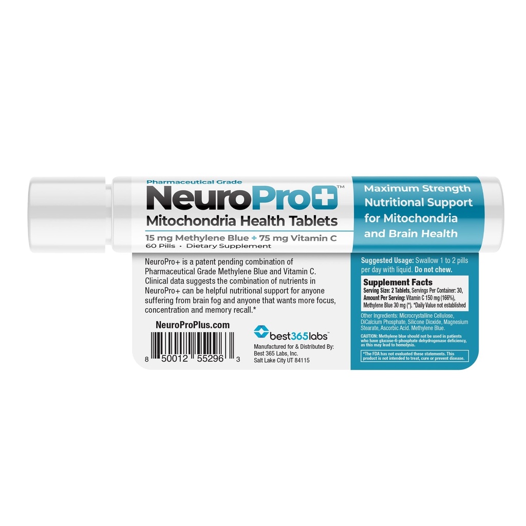 NeuroPro+ - Methylene Blue e C Complex - Massima resistenza Mitochondria Support Tablets - Supporto per Clarity Mentale - 60 compresse