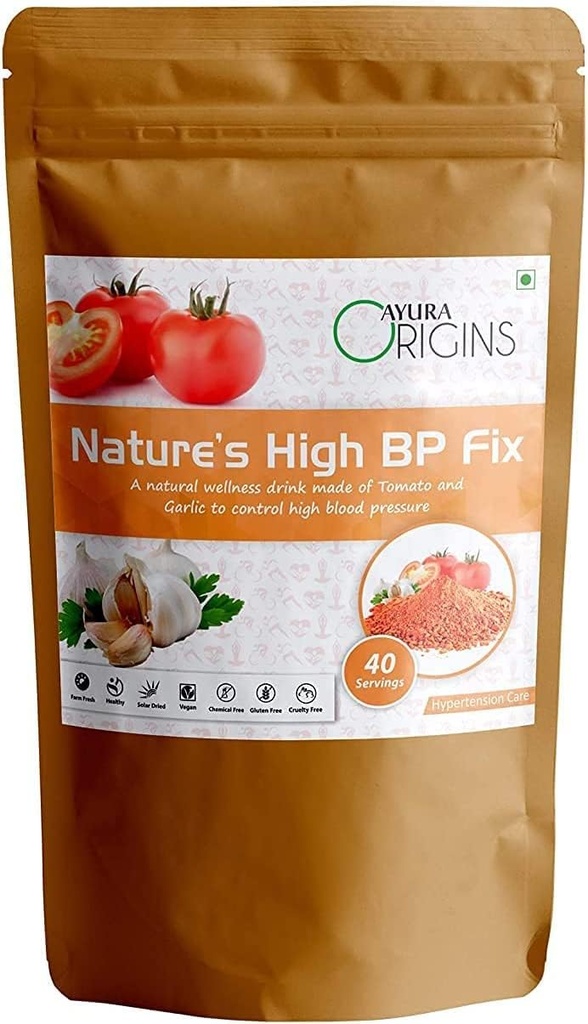 BETT AYURA Origins High BP Fix della natura, supplemento di erbe per aiutare ad abbassare l'alta pressione sanguigna, l'ipertensione, supporta la salute del cuore, fatto con puro pomodoro e polvere di aglio, 200 grammi