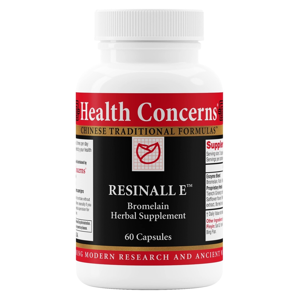 Resinall E – Bromelain Herbal Supplemento per Bruising, Swelling & Injury Recovery – Natural Enzyme Blend with Herbs - Rutein, Ginseng, Papain – Post Surgery Support – 60 Capsule