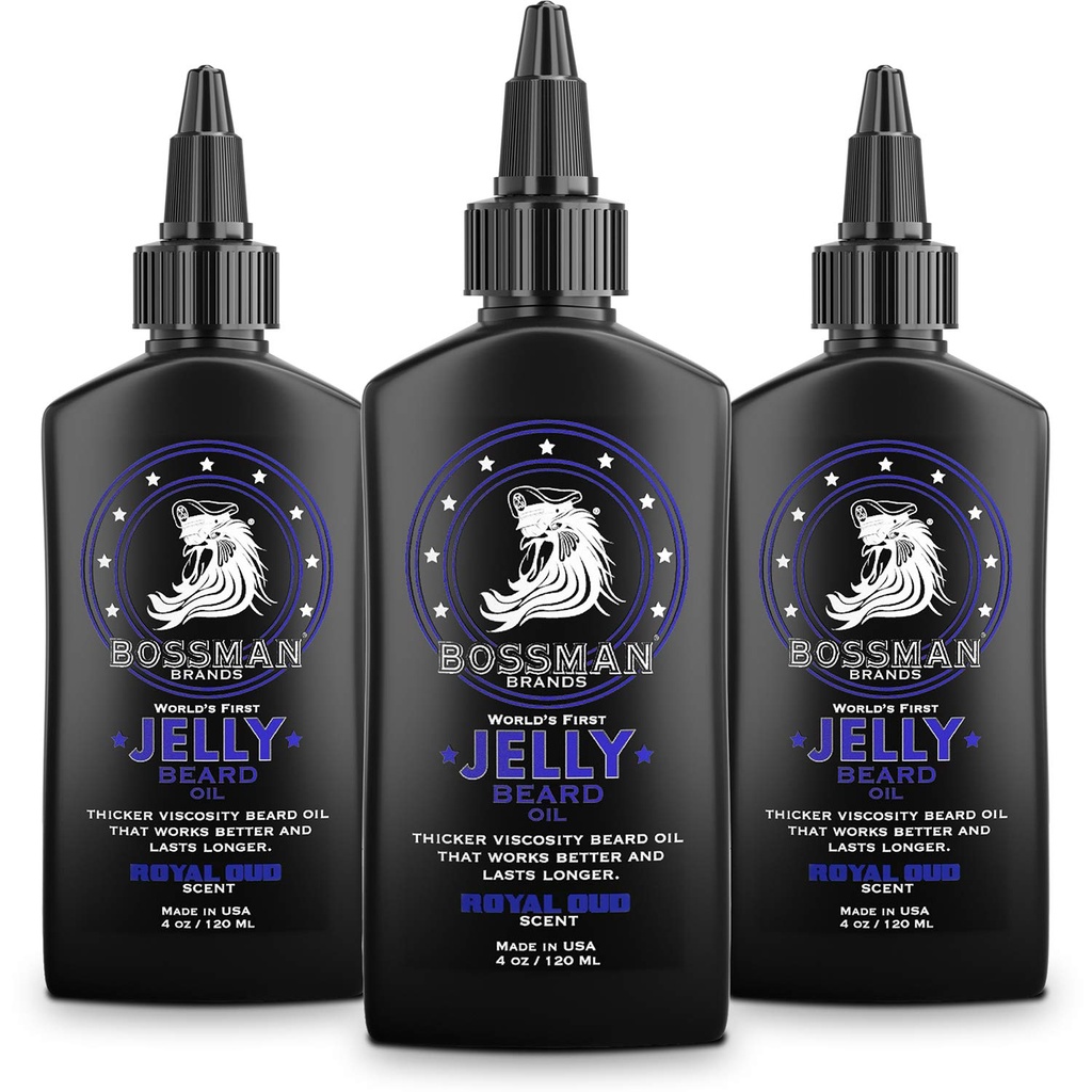 Bossman Jelly Beard olio per gli uomini - 3 Pack (12 oz in totale, Royal Oud Scent) – Ammorbidisce, idrata e condizioni con ingredienti naturali