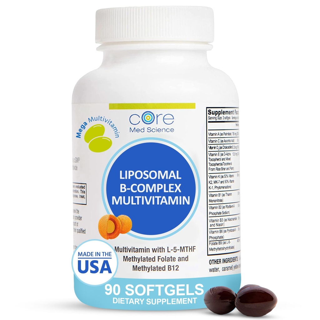 Nucleo Med Scienza Liposomica Multivitamina B-Complex, 90 Softgels - Non-GMO Active Super B Complex Vitamin Supplemento per la salute del cuore - VIT Methyl B Complex Immune Support Supplemento