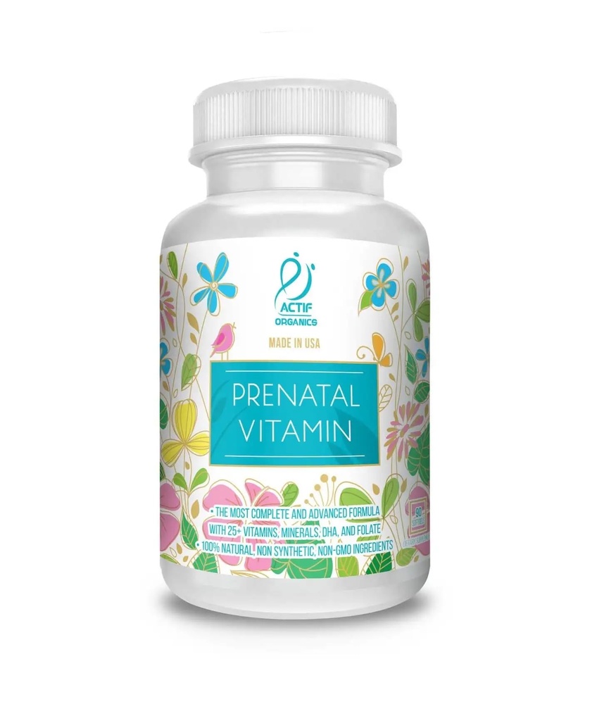 Vitamina Prenatale Organica Actif con 25+ Vitamine Organiche, 100% Naturale, DHA, EPA, Omega 3 e miscela organica di erbe - Non-GMO, 90 Conte