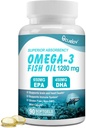 Integratori di olio di pesce Omega 3, supplemento nutrizionale tripla forza Omega 3 con 650mg EPA 450mg DHA per la dose - cervello, occhio, cuore e assistenza sanitaria immunitaria - 90 Softgels (45 Serv)