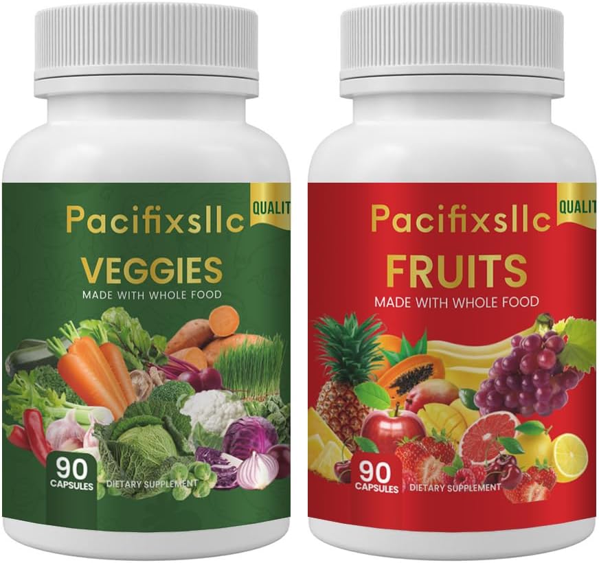 Frutta e Vegi Capsule 100% Superfood Natural Energy Level per Uomini e Donne, Set da 2, 180 count-90 & Fruit 90 Veggies