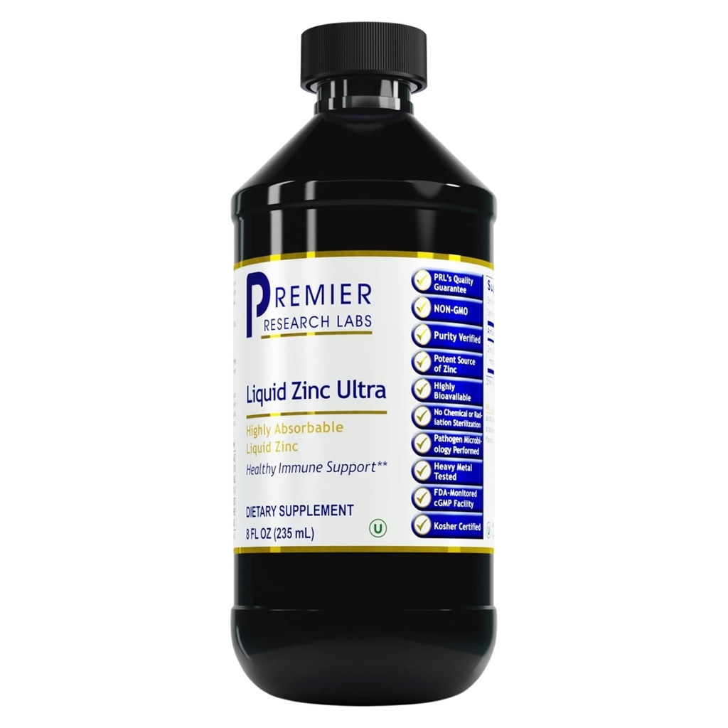 Premier Research Labs Liquid Zinc Ultra Supplemento - per il supporto immunitario &amp; Benessere per adulti e bambini - Gocce altamente assorbibili - Utilizzato per l'analisi rapida dello stato di zinco - 8 fl oz