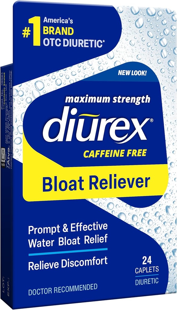 Diurex Caffeine-Free Bloat Relief, Massima resistenza, Rilievo Bloat Discomfort, Fino a 6 ore di sollievo, 24 Conte