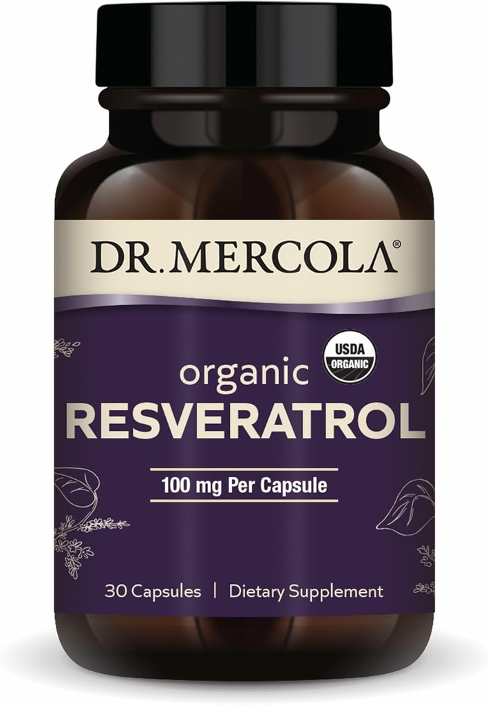 Dr. Mercola Organic Resveratrol - 100 mg Cellular & Cardiovascular Support - 99.9 Percentuale Trans-Resveratrolo - da Japanese Knotweed - 30 Capsule (30 Serve)