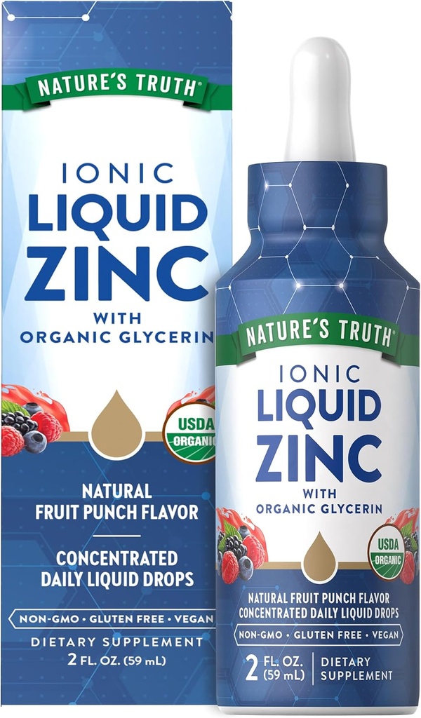 La verità della natura Ionic Liquid Zinc Supplemento | 2 fl oz | con glicerina organica | USDA Organic | Vegan, Non OGM & Gluten Free