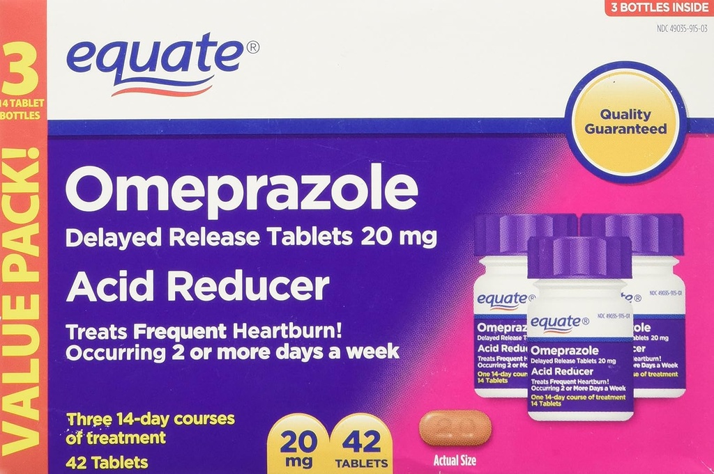 Equate Omeprazole 20 Milligram, Riduttore di acido, Rilascio ritardato, 42 compresse