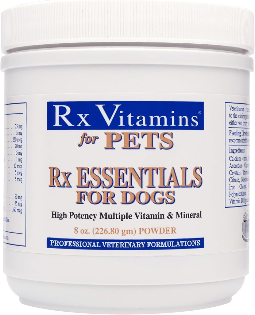 Rx Vitamins Essentials for Dogs - Vitamina & Mineral Multivitamin - Supporta la salute digestiva del sistema immunitario & Bone - Polvere 8 oz
