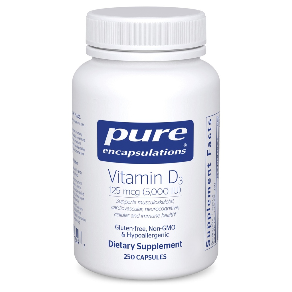 Vitamina D3 125 mcg (5.000 UI) - Supplemento al supporto Bone, Joint, Breast, Heart, Colon e Immune Health* - con Vitamina D - 250 capsule