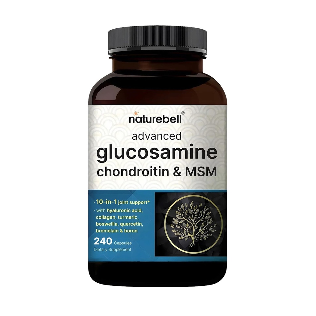 NatureBell Advanced Glucosamine Chondroitin MSM Supplement, 240 capsule | 10-in-1 Joint Support Complex – con acido ialuronico, collagene, curcuma, Boswellia, & More – Non-GMO