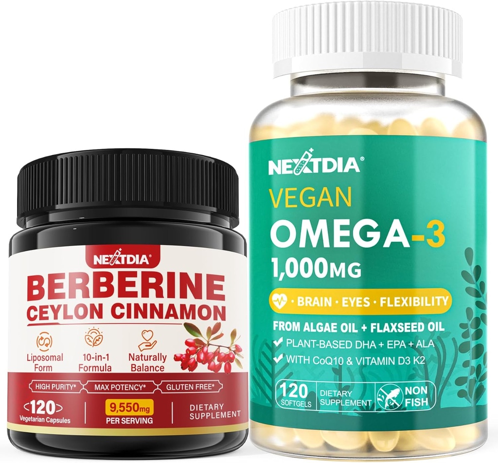 Integratore di Berberina 1500mg + Vegan Omega 3 Supplement 1000mg