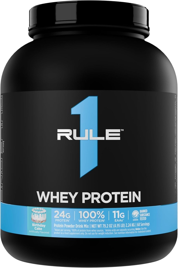 Regola 1 Whey Protein – 24g Proteine ad azione rapida da sorgenti di tutto il mondo con EAAs e BCAA per il recupero di allenamento o qualsiasi uso (5 Pounds*, torta di compleanno)