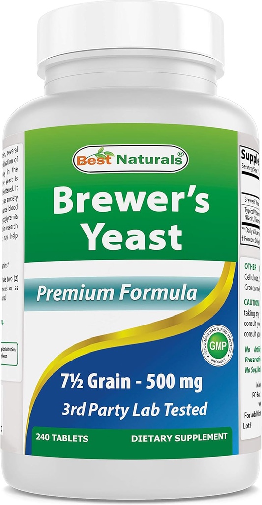 Best Naturals, Brewers Yeast, 7-1/2 Grains with Vitamin B1, Vitamina B2, 1000 mg 240 Compresse (240 Conte (Pacchetto di 1))