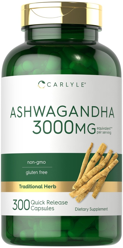 Carlyle Ashwagandha Supplemento per le donne e gli uomini | 3000mg | 300 capsule | Estratto di radice di erbe con pepe nero | Non OGM e senza glutine