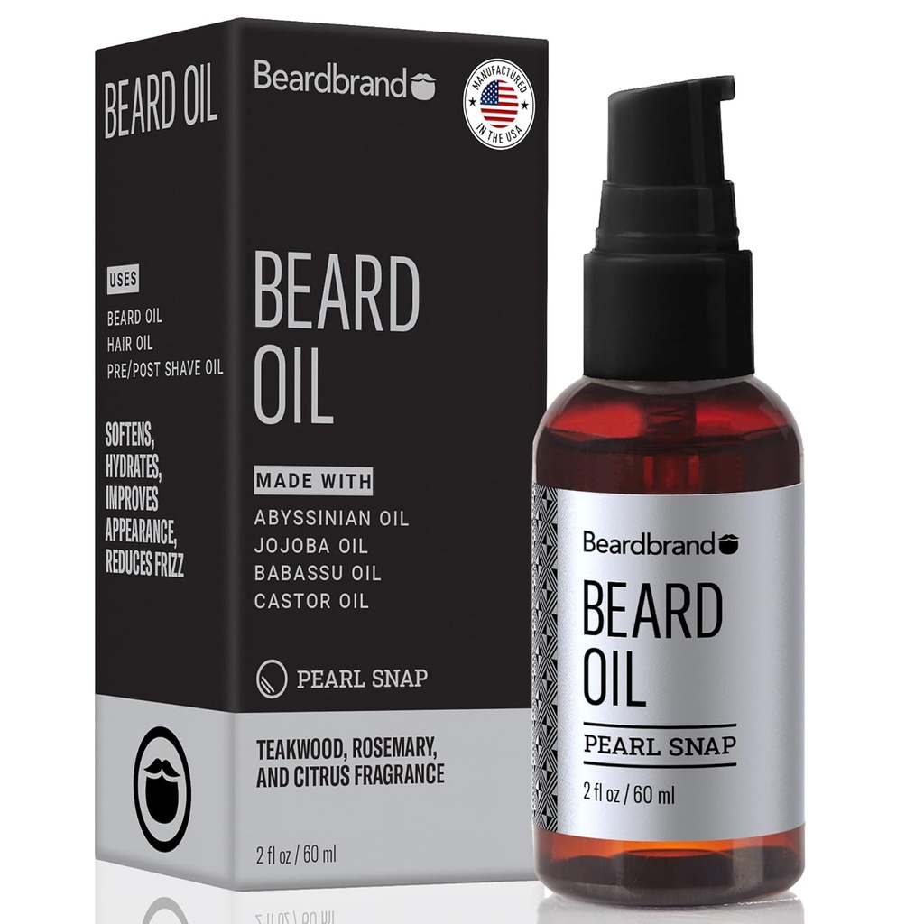 Beardbrand Beard Oil per gli uomini con Jojoba & Vitamina E – Softens Stubble, Condizioni Skin & promuove la crescita del cuscinetto | Teakwood, Rosemary, & Citrus Scent | 2 fl oz