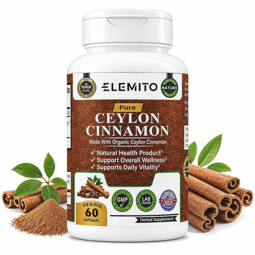 Capsule di cannella organiche, energia, cuore e supporto Metabolismo, Certificati Pillole di Cannella Organica Ceylon, Non OGM, Vegan, Gluten-Free - 60 Capsule