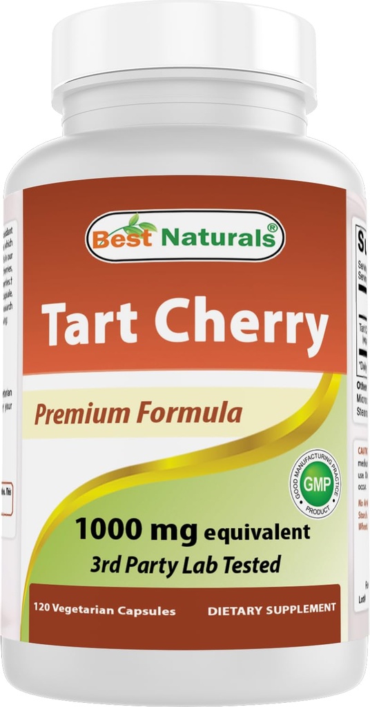 Best Naturals Tart Cherry Extract 1000 mg (non OGM) Veggie Capsule - promuove livelli di acido urico sani all'interno della gamma normale, sano Joint Function & promuove il ciclo sano del sonno, 120 conte