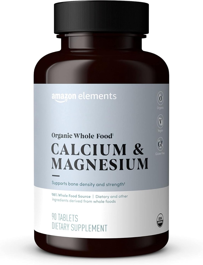 Elementi - Organic Whole Food Calcium & Magnesium, Vegan, Gluten Free, 90 compresse