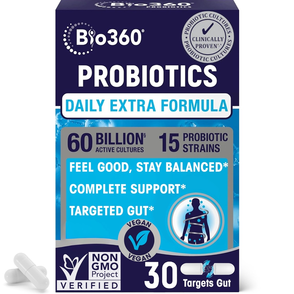 Probiotico per la salute digestiva e il supporto immunitario, 60 miliardi di CFU & 15 Strains, Probiotici per la salute del fegato per gli uomini e le donne Supporta costipazione occasionale, diarrea, gas &amp; Bloating, 30CT