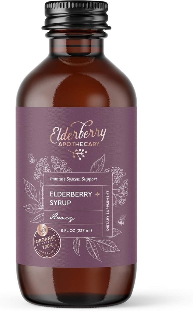 Elderberry Syrup - Tasty, Pure Black Sambucus Liquid Extract - Fresco & Organic Aronia Berries, Ginger Root, Cinnamon, Echinacea - Supporta Immunità, Antiossidante Naturale - 8oz