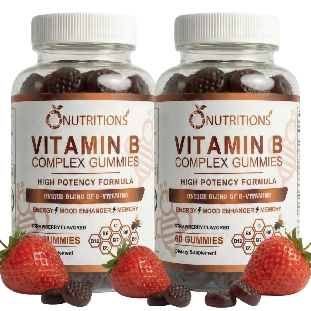O NUTRITIONS Vitamina B Complex Vegan Gummies con Vitamina B12, B7 come Biotina, B6, B3 come Niacin, B5, B6, B8, B9 come Folate per Stress, Energy and Healthy Immune System (2 Pack)