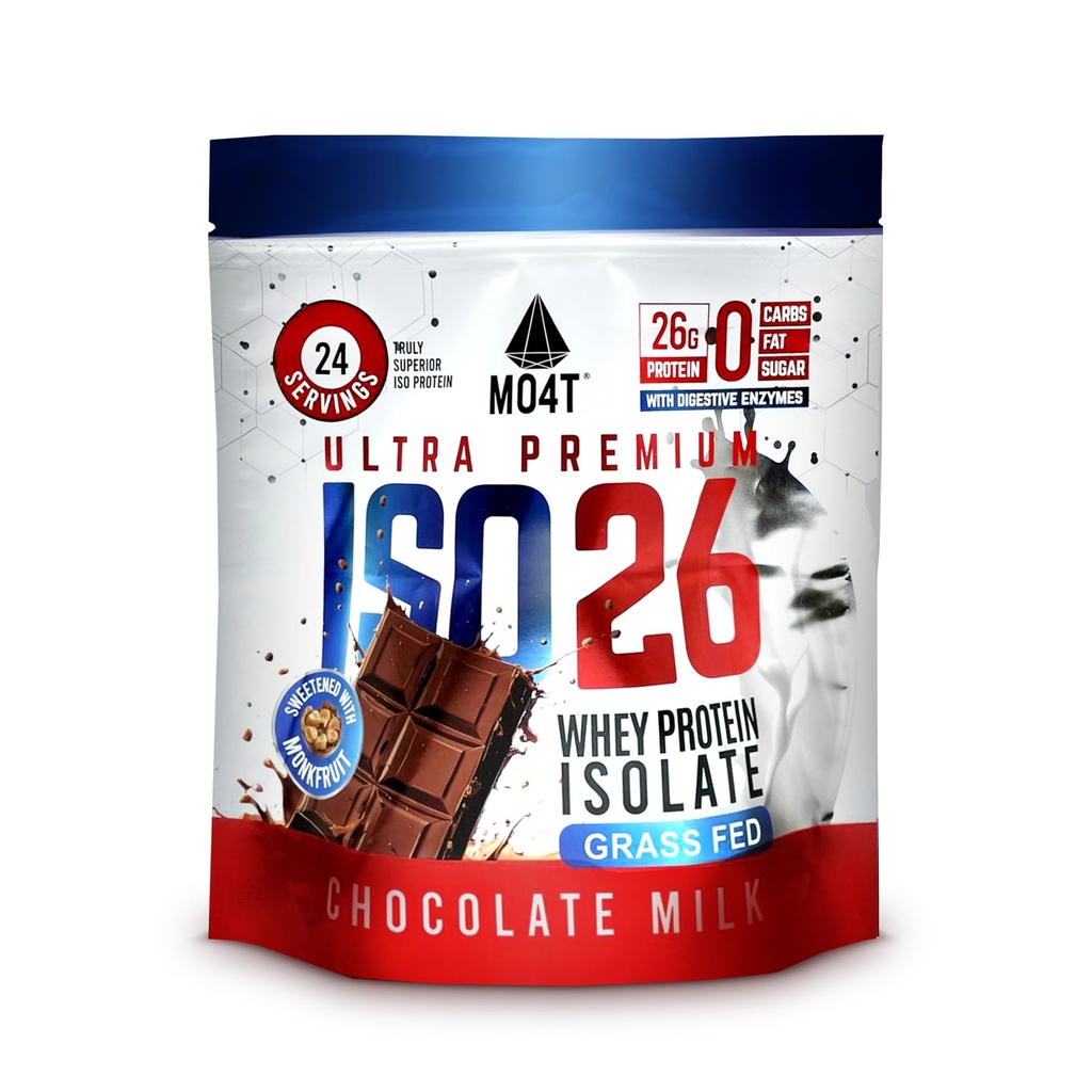 ISO26 Grass Fed Whey Protein Isolate senza dolcificanti artificiali. Naturalmente addolcito con Frutta di monaco, 1.6 Pounds, 24 Serve, Latte di Cioccolato.