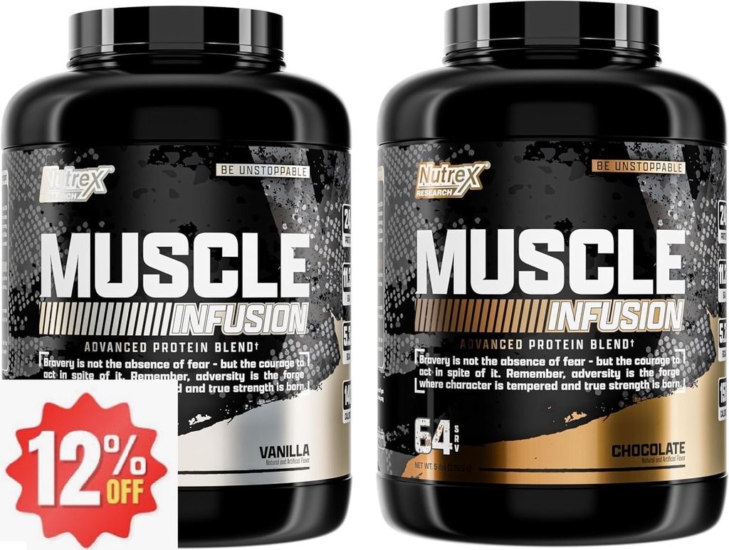 Bundle Whey Protein Powder, Vanilla e Chocolate Muscle Infusion Whey Isolare EAA & Hi BCAA per guadagno muscolare - 5 Pounds - Muscle Builder per uomini e donne, Nutrizione sportiva, Gusto delizioso & Texture