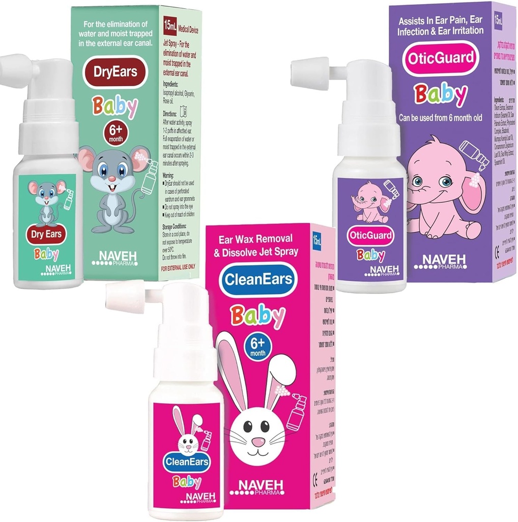 NAVEH PHARMA Tutti i prodotti del bambino (Bambino delle orecchie secca, Otic Guard Baby,Clean Ears Baby) 3 X 0.5 Fl Oz ENT LINE