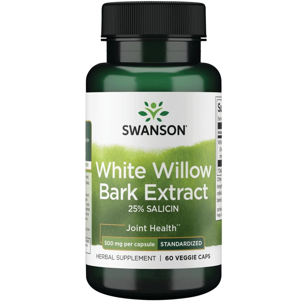 Swanson Massima resistenza White Willow Bark Extract-Promotes Joint Support & Muscle Relief-Standardized al 25% Salicin-Natural Supplement con No Stomach Irritation (60 Veggie Caps, 500mg ciascuno)
