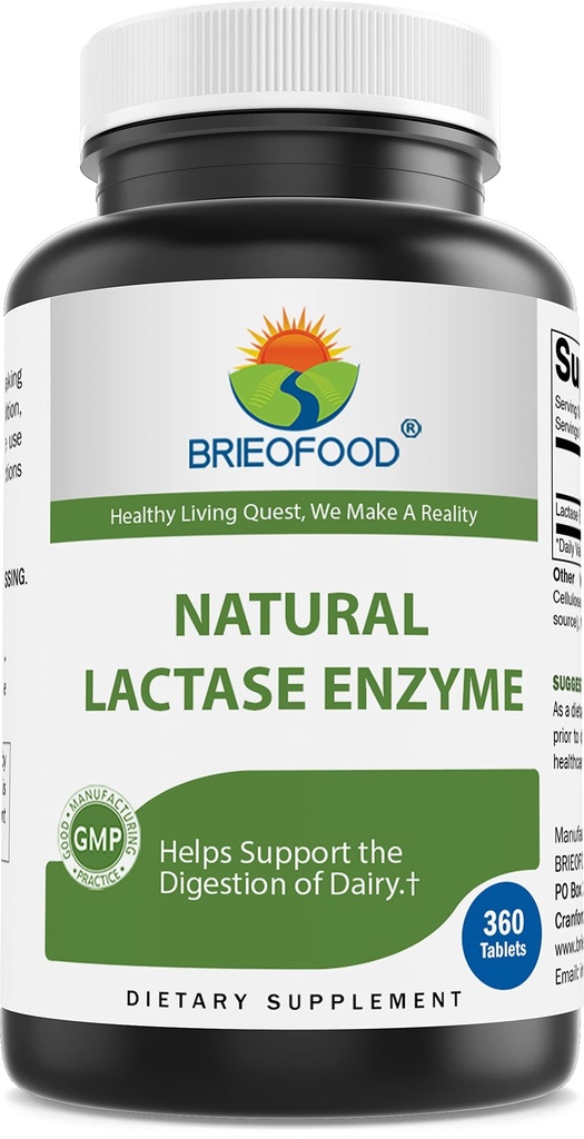 Brieofood Lactase Enzyme Pills - 3000 FCC ALU - 360 Compresse - 360 Serve - Non OGM, Gluten Free