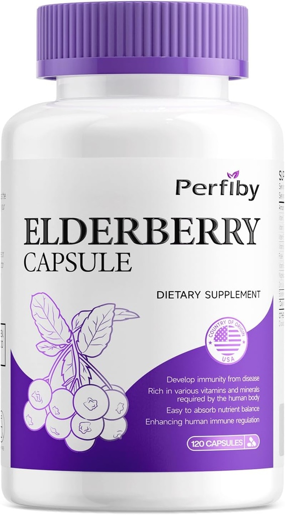 Elderberry Capsule con Magnesio e Vitamina C, D3 & Zinc - Integratore di Supporto Immune per Adulti, 120 Capsule, Alimentazione 60-Giorni