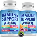 NUOVO AGE 8 in 1 Integratore di Booster di supporto immunitario con Echinacea, Vitamina C e Zinc 50mg, Vitamina D 5000 IU, Curcumina e Ginger, B6, Conteggio 120 di Elderberry (Pack of 2)