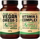 Vegan Omega 3 & Vegan Vitamina B Complex Bundle - DHA & EPA acidi grassi, vitamine B essenziali con miscela di cibo intero, B1, B2, B3, B5, B6, B7, Folate