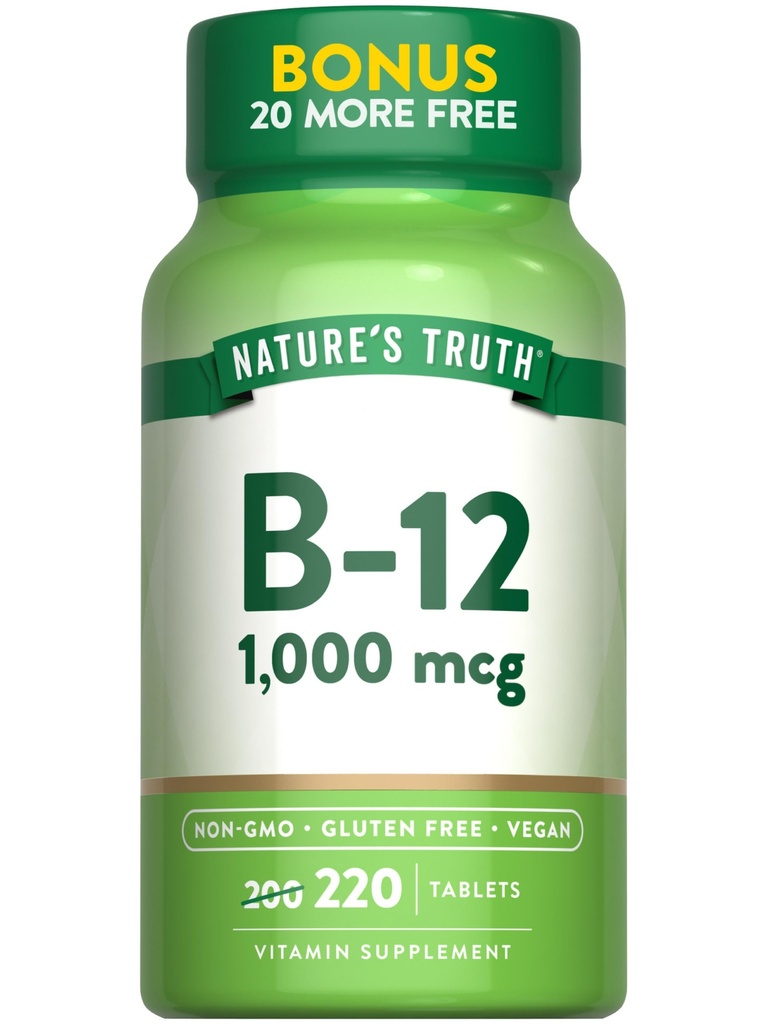 Vitamina B12 della verità della natura | 1000 mcg | 220 conte | Vegan, Non OGM & Gluten Supplemento gratuito