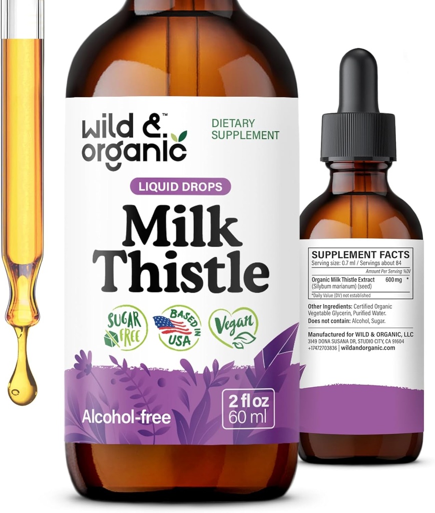 Gocce di estratto di cardo selvatico e organico - Supporto per la pulizia del fegato - Tintura di disintossicazione del fegato del cardo - Supplemento di silymarin - Semi di silybum Marianum - Vegan, Sugar & Alcohol-Free - 2 fl oz