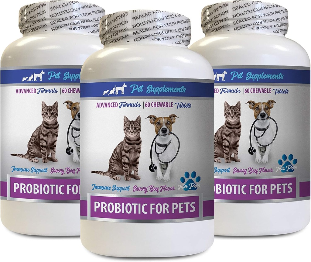 Cats Bad Breath Home Remedy - PROBIOTICS per animali - Cani Gatti - Bad Gas and Breath Treats - Advanced Immune Boost - cat Suppor Digestivo - 3 Bottiglie (180 Trattamenti)